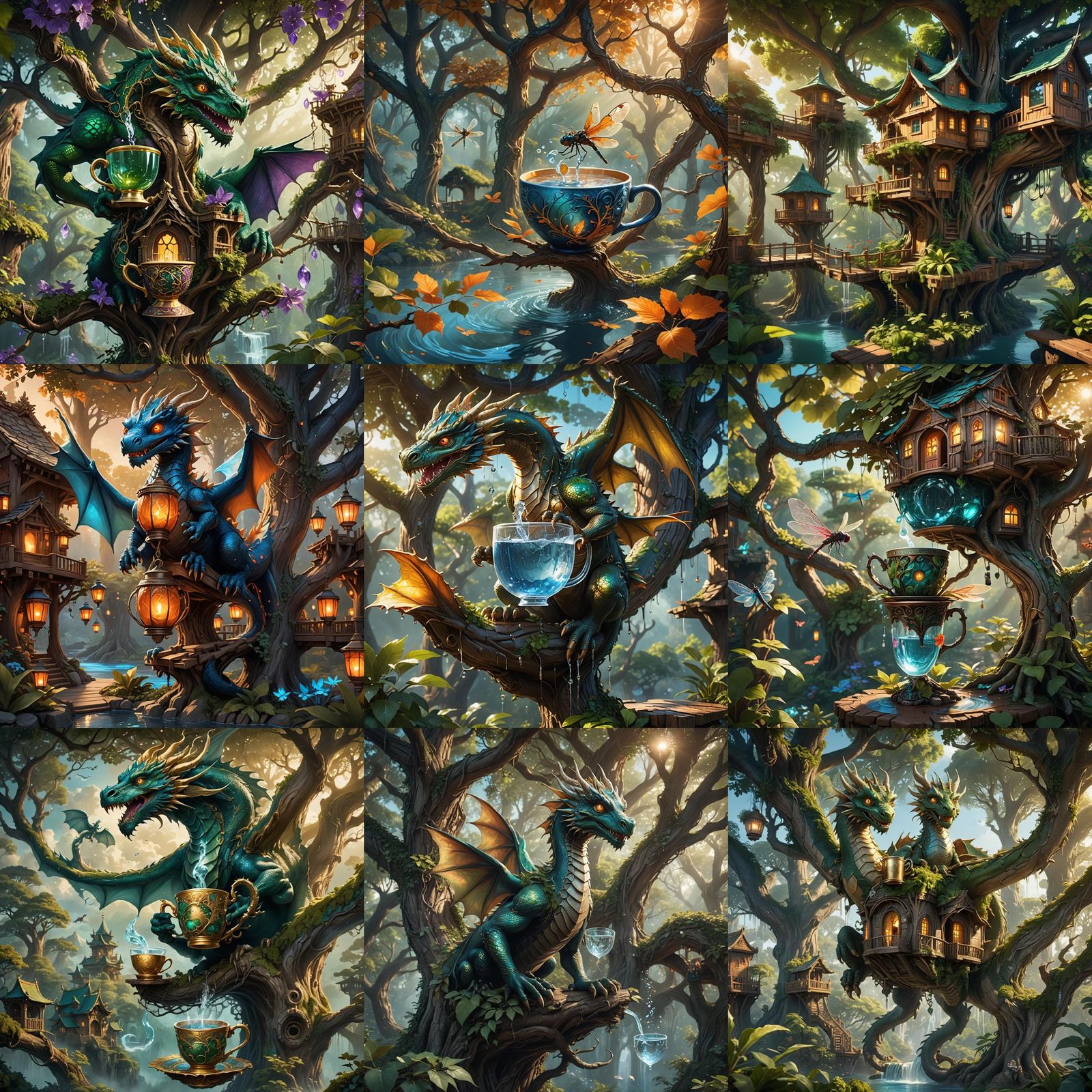 Four-Eyed Dragon in Treehouse: Detailed Matte Painting