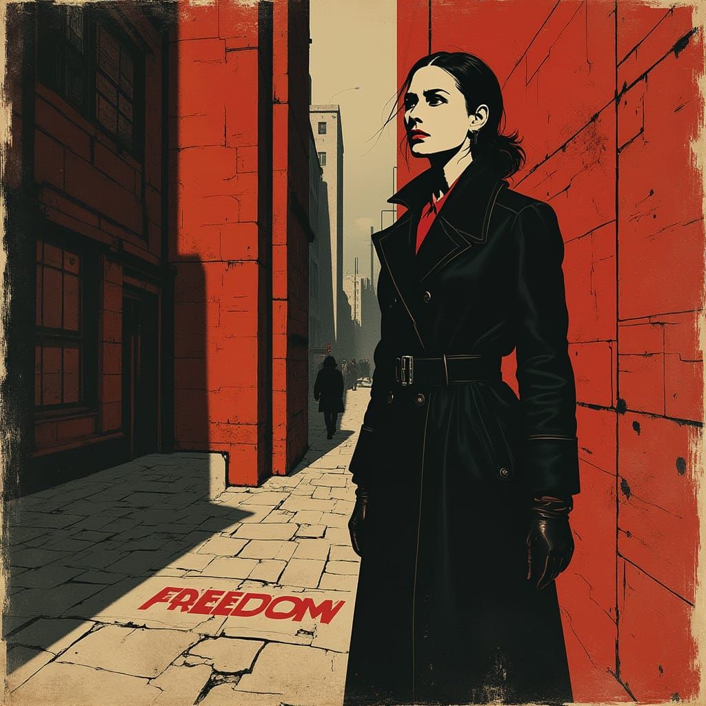 Solemn Woman Challenges the Status Quo in Red and Black