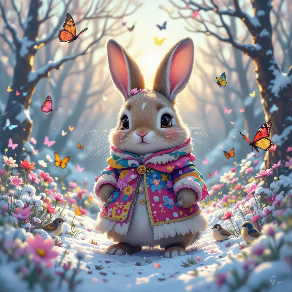 Sad Rabbit and Tall Tree in Candyland Art Style