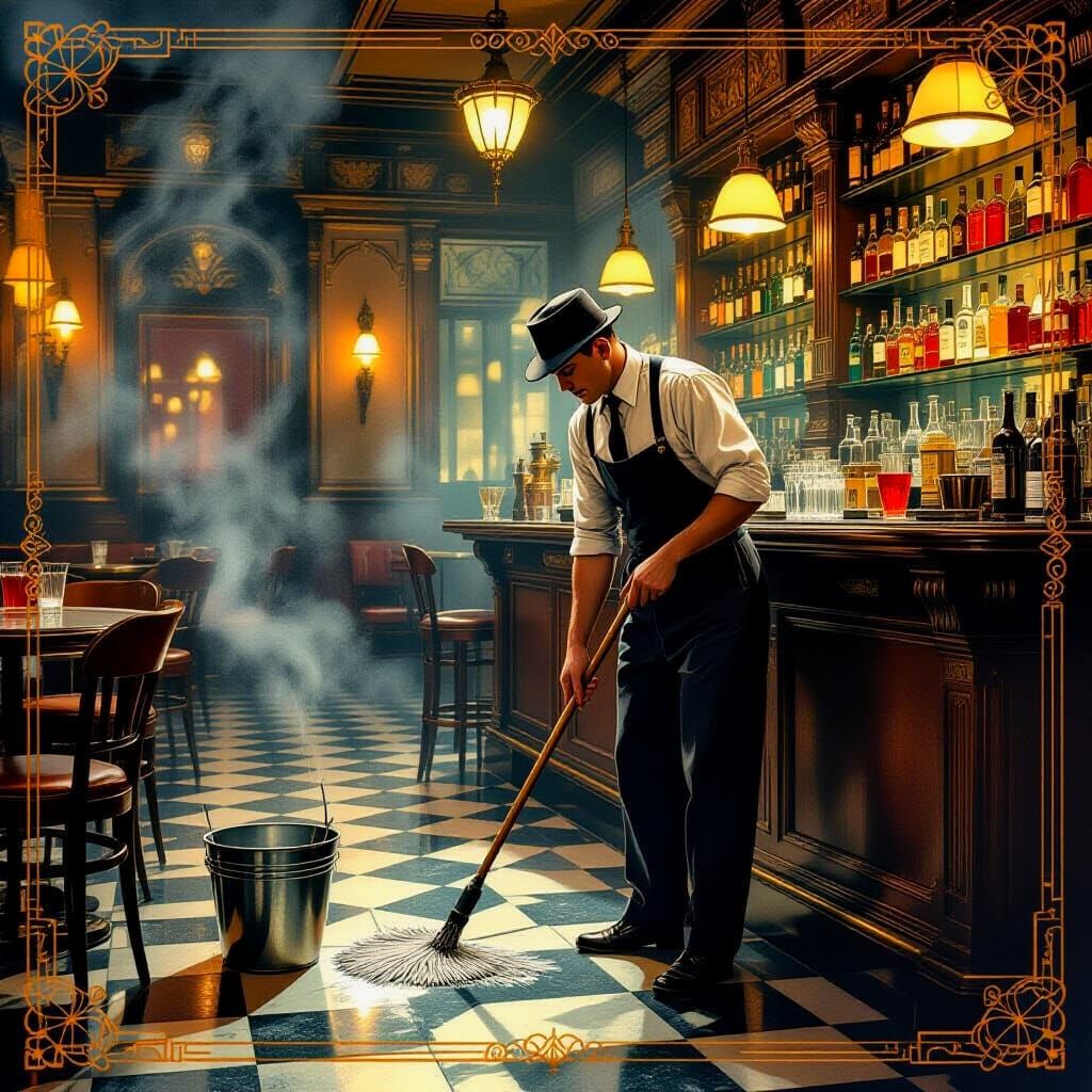 1920s Speakeasy at Night in Art Deco Style