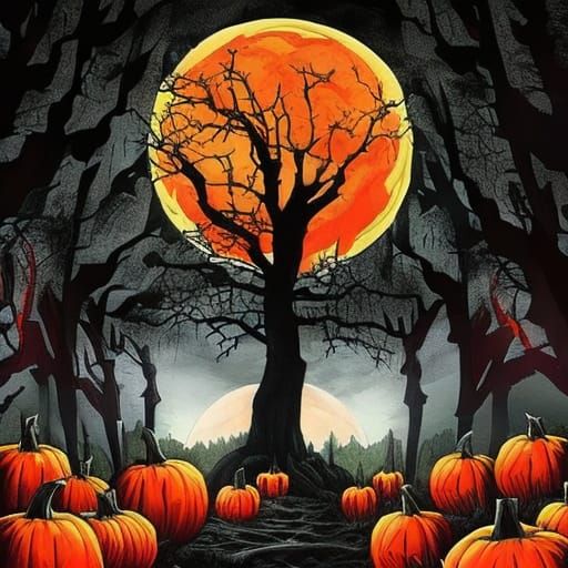 Eerie Forest with Red Moon, McKinnon and Zabrocki Style