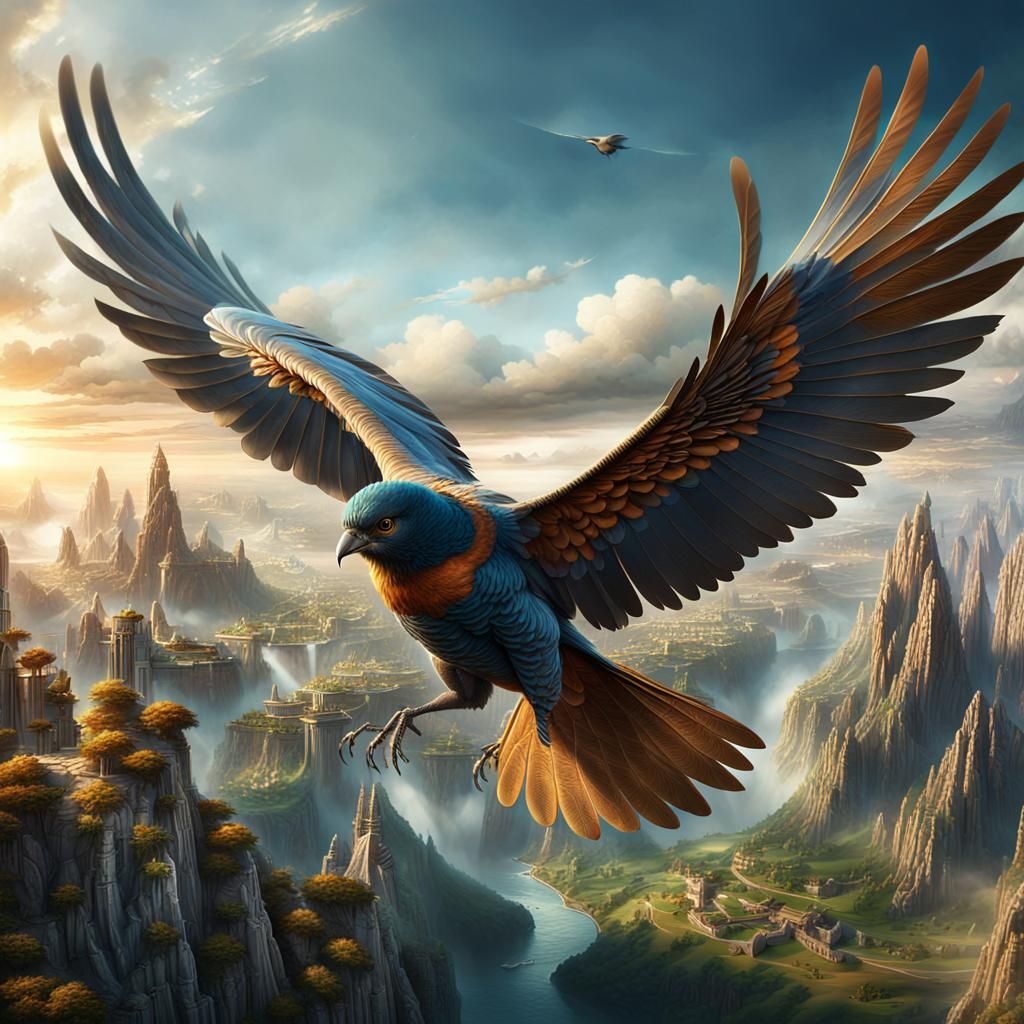 Majestic Hawk Soars in Fantasy World: Digital Art