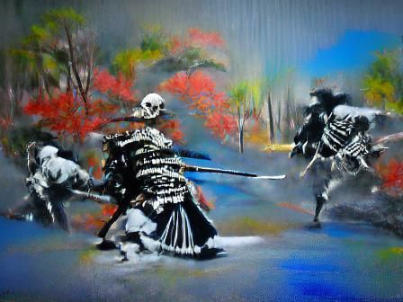 Samurai vs Skeleton: Black and White Acrylic Art