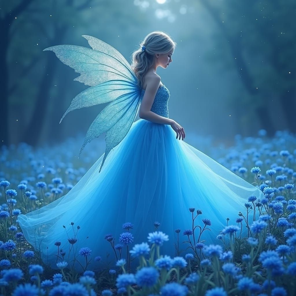 Ethereal Blue Fairy in Mystical Twilight Realm