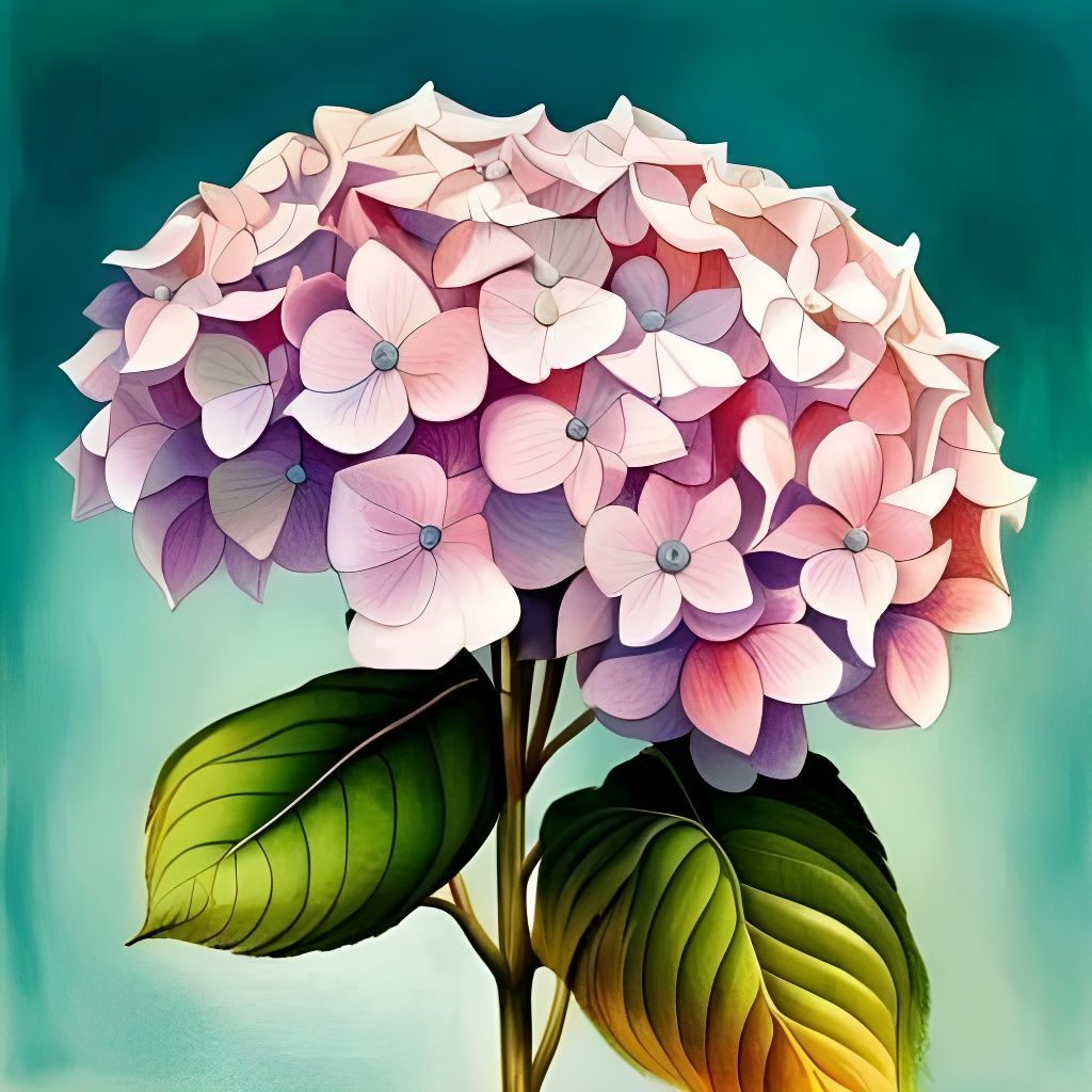Pink Hydrangea Botanical Illustration in Watercolor