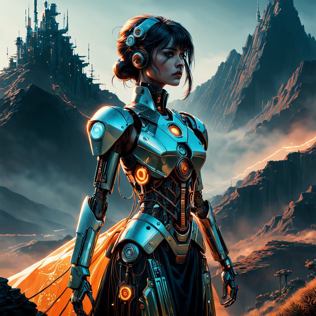 Cyberpunk Robot in Haute Couture Gown