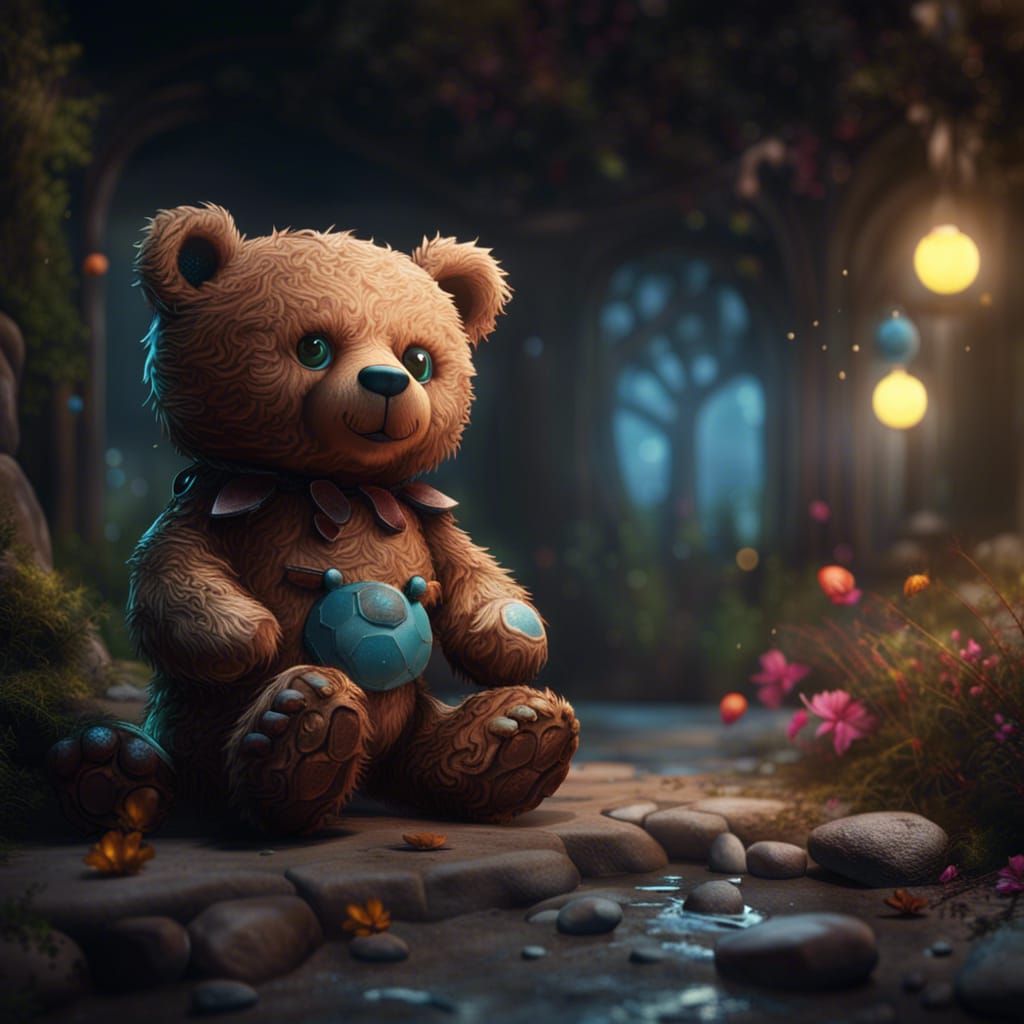 Cute Teddy Bear in Detailed Matte Painting