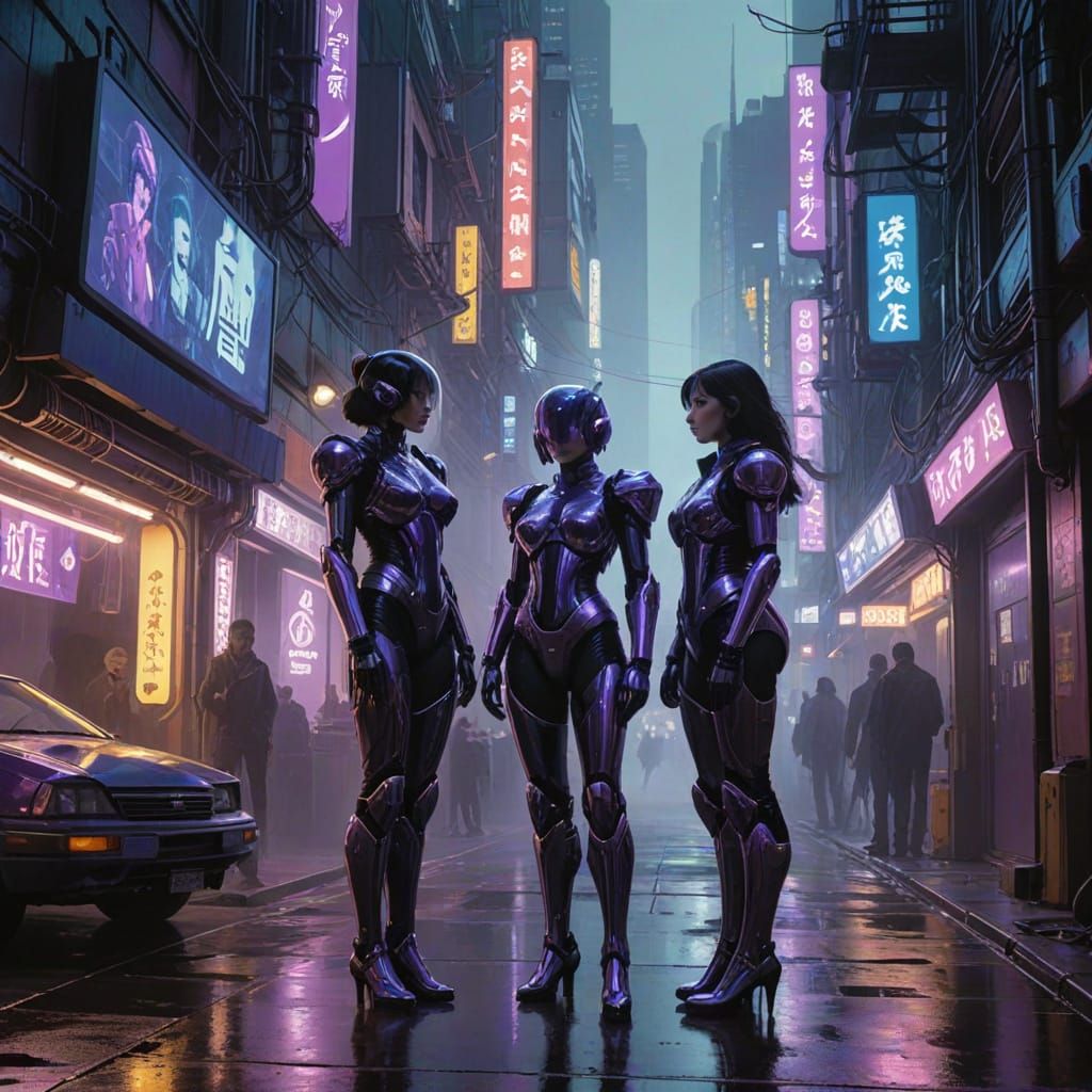 Futuristic Warriors Stand United in Gritty Dystopian Metropo...