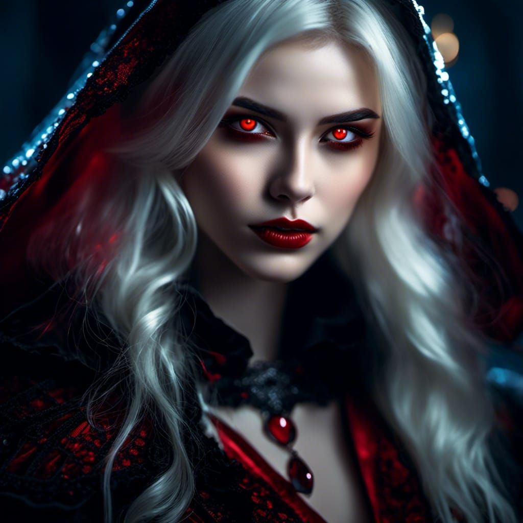 Evil Vampire Girl with Glowing Eyes in Gothic Style