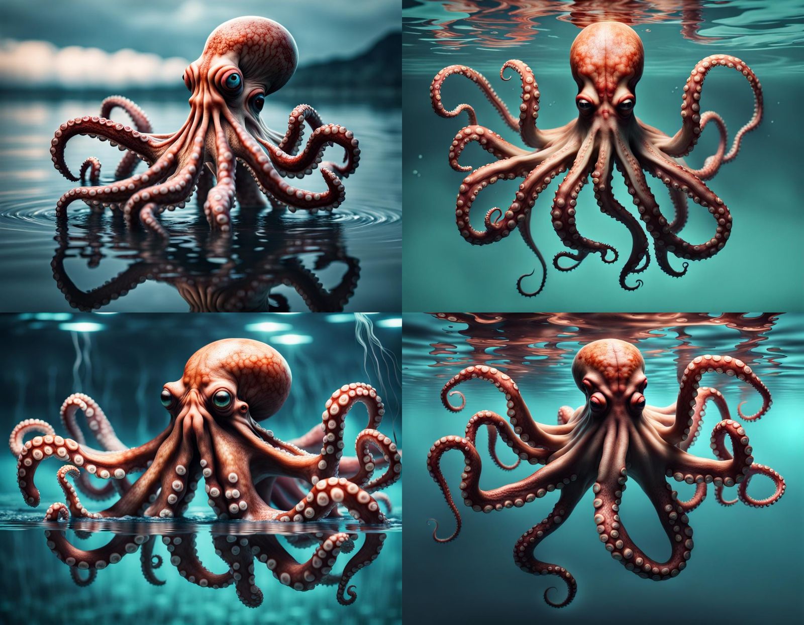 Mutant Octopus Reflection in Water Horror