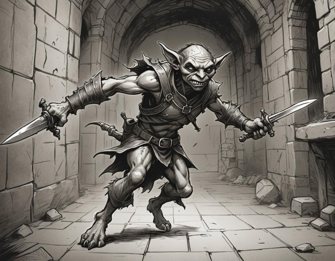 Goblin Attack in Dungeon, Comic Book Style