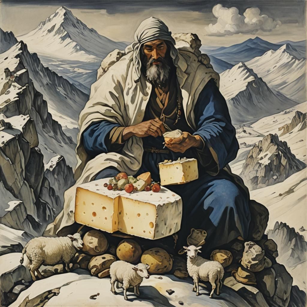Giant Cheese and Bread on Mountain, Art Style