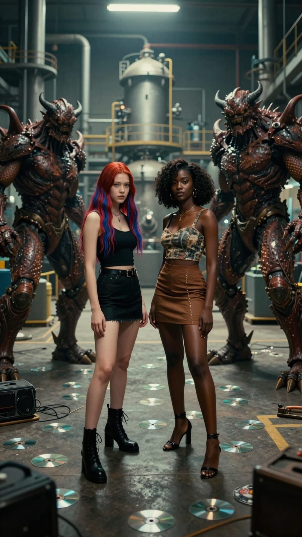 Women in Chemical Factory with Furies and CDs