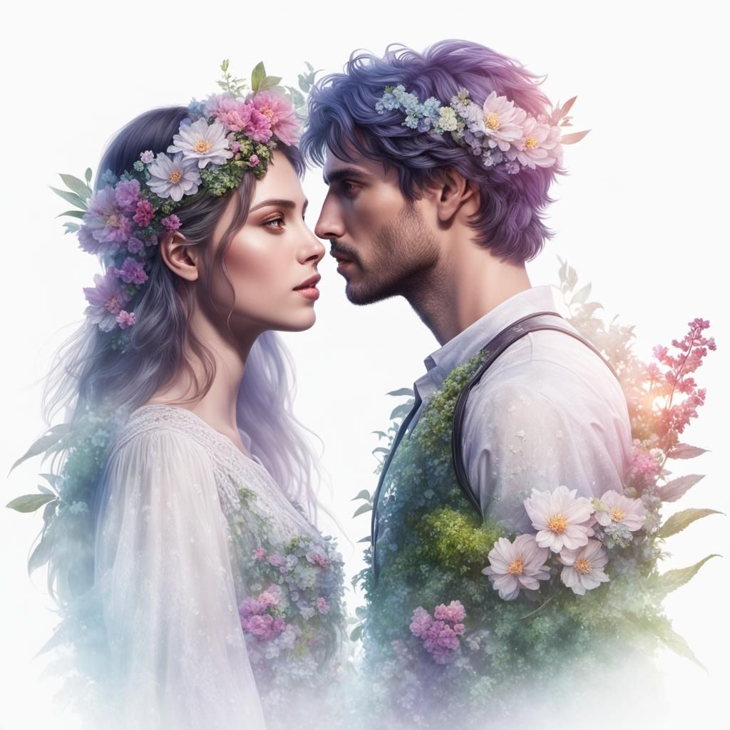 Mystical Forest Couple Portrait in Mixed Media