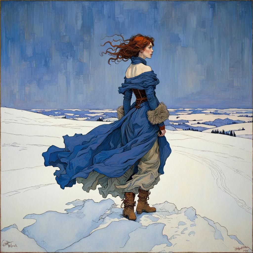 Winter Blizzard in Art Nouveau Style