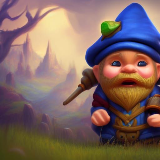 Cute Gnome with Hat, Detailed Fantasy Art