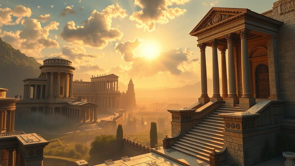 Epic Ancient Roman Architecture in Golden Dawn Light