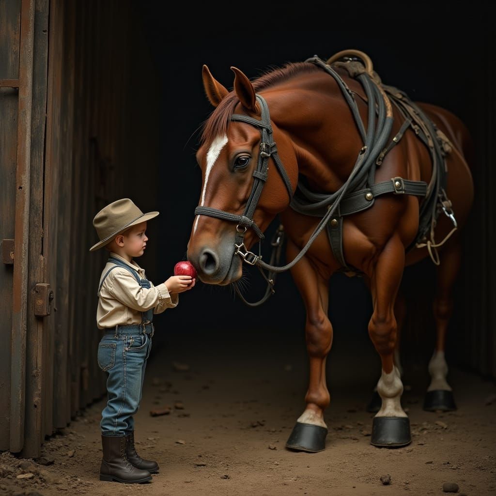 Oversized Draft Horse in a Dark Barn: Fine Art Oil Painting