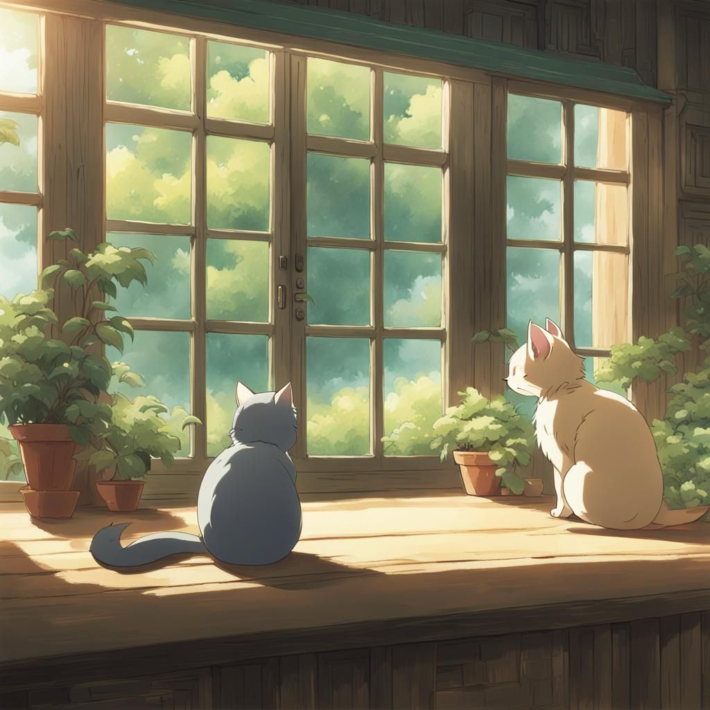 Cute Chinchilla Cat Puppy Mix in Anime Style