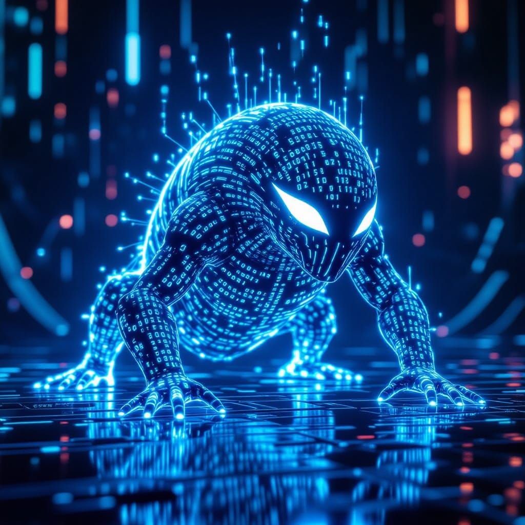 Bioluminescent Digital Entity in Cybernetic Realm