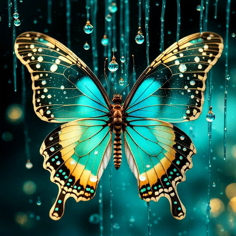 papillon et perles de cristal