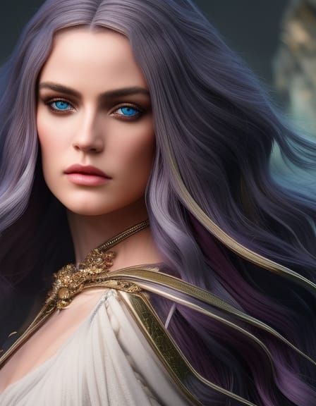 Ethereal Norse Goddess Portrait in Watercolor Style