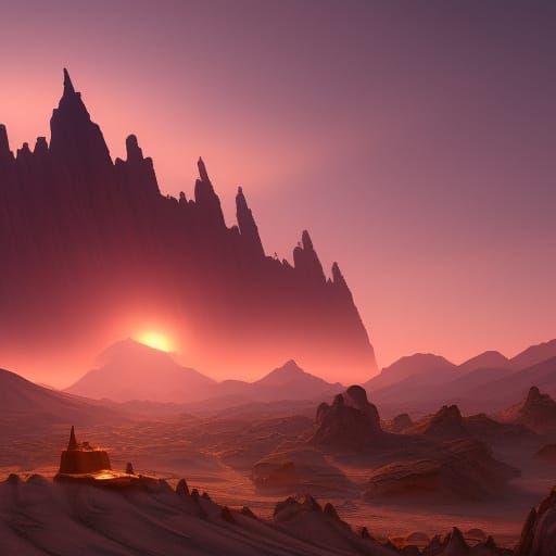 Fantastical Desert Sunrise in Detailed Matte Painting Style
