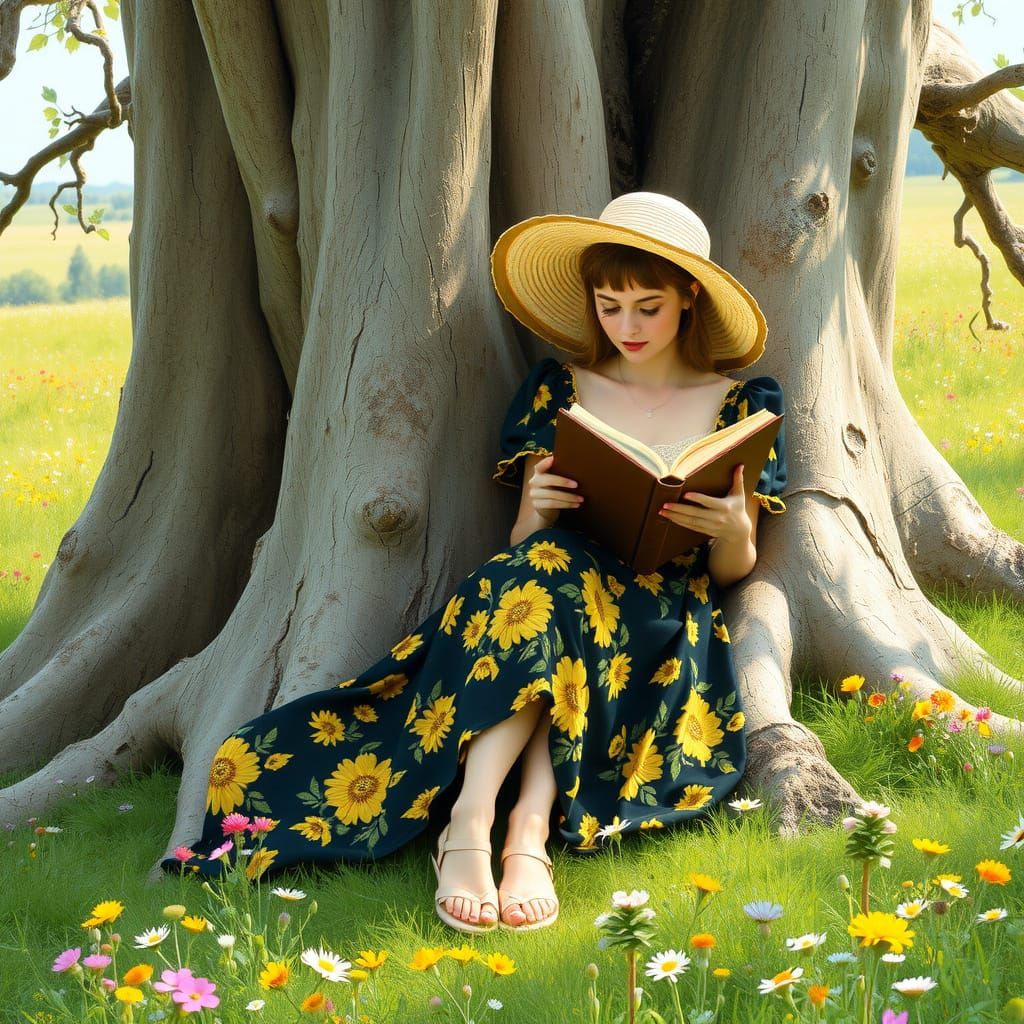 Lady in Whimsical Garden Setting, in Style of Beatrix Potter