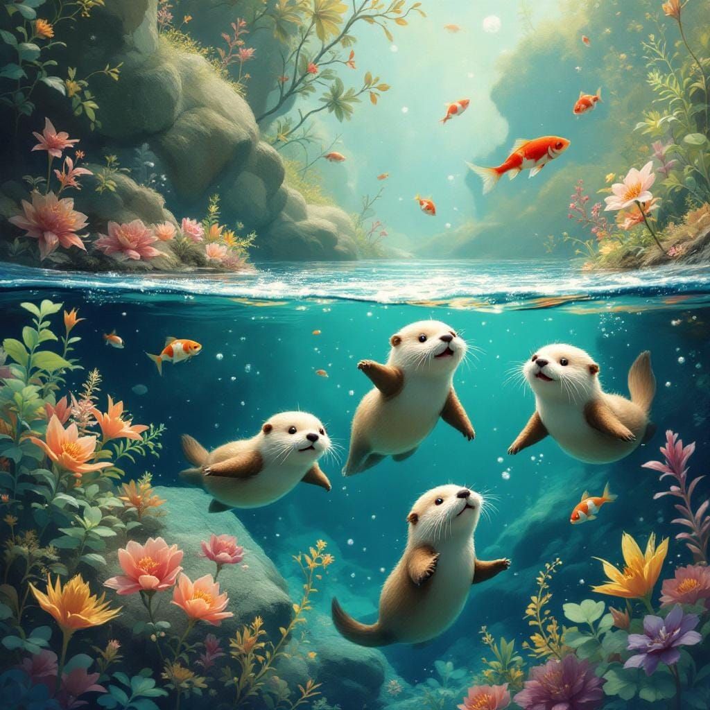 Playful Otter Pups Discover Underwater World