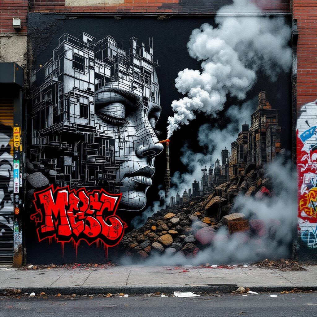 Goth Street Art Mural Critiques Industrialization