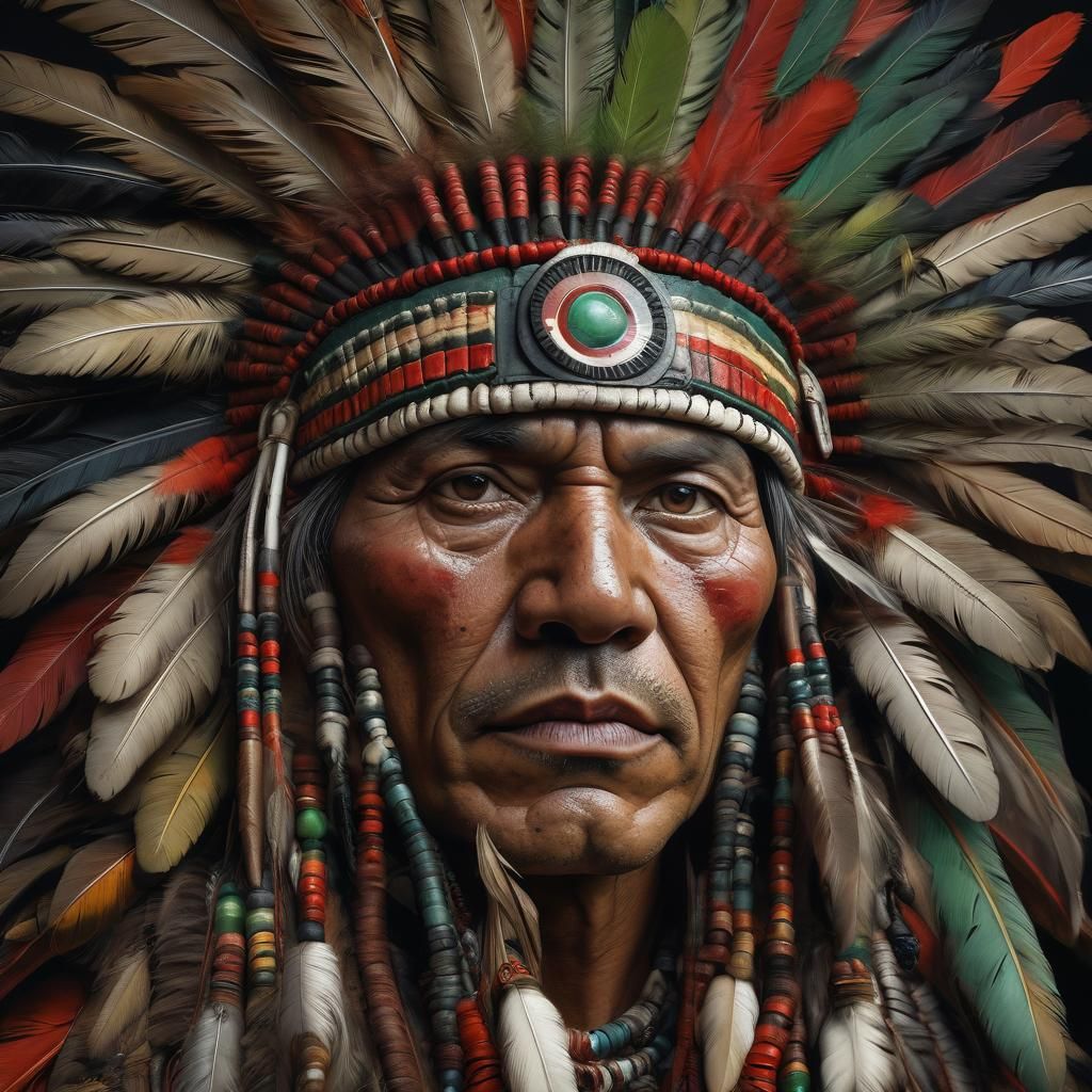 Native American Man Portrait in Vibrant Colors