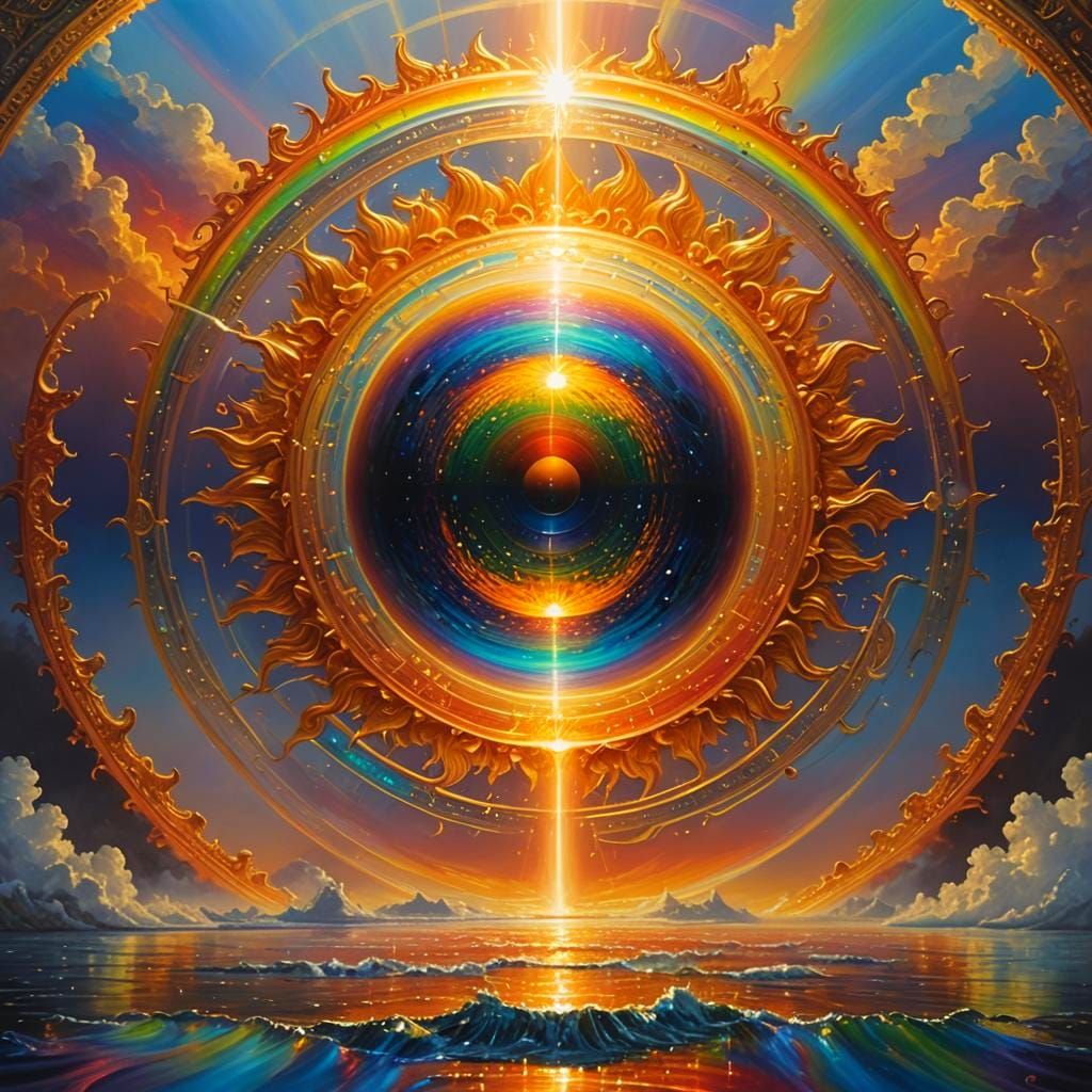 Radiant Dawn: Sun God Emerges from Rainbow Sea