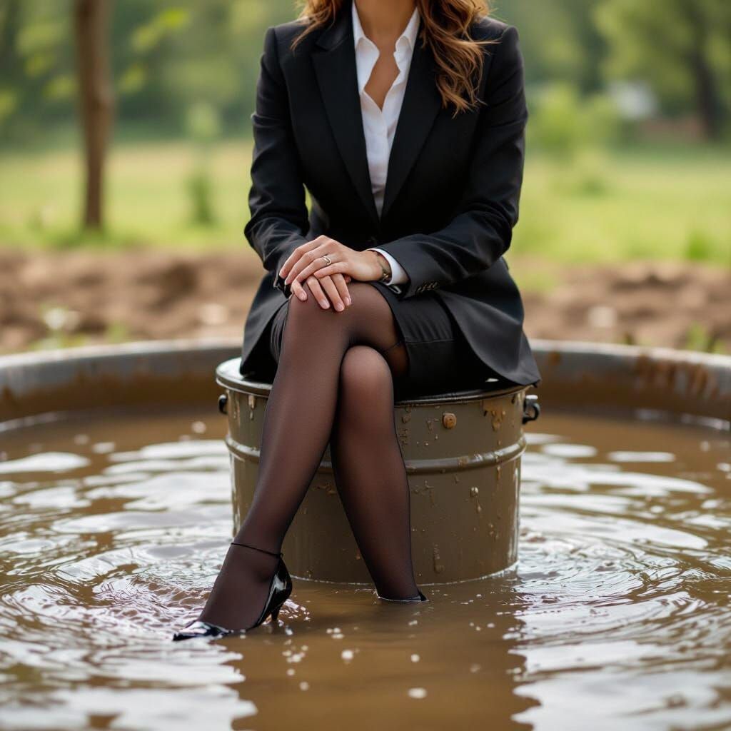 Anxious CEO in Business Suit Above Mud Dunk Tank