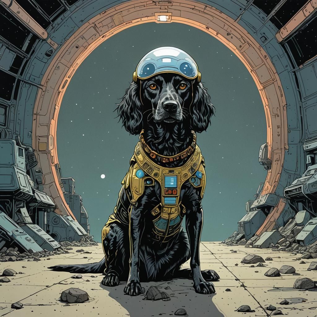 Radiant Alien Dog in Film Noir Style