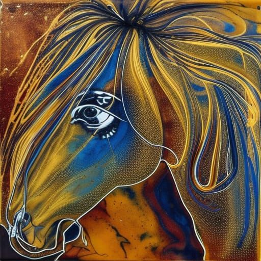 Detailed Horse Portrait with Gold Filigree Background