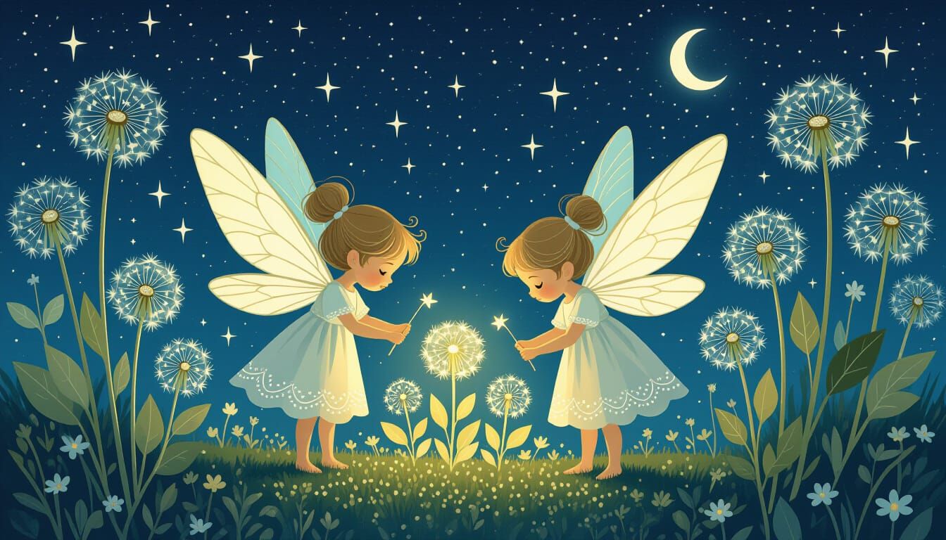 Enchanted Sprite Garden Under Starry Night Sky