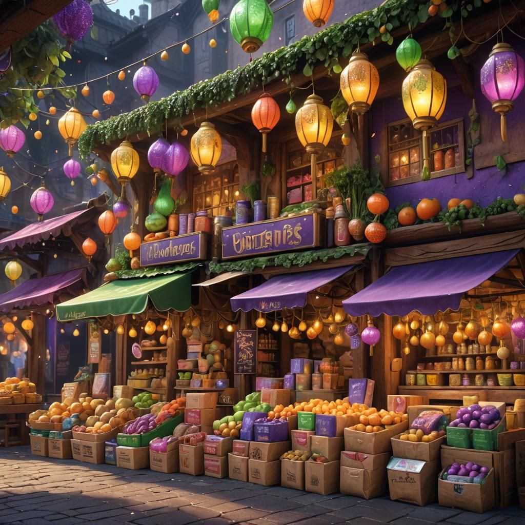 Whimsical Food Packaging on Fantasy Market Stall