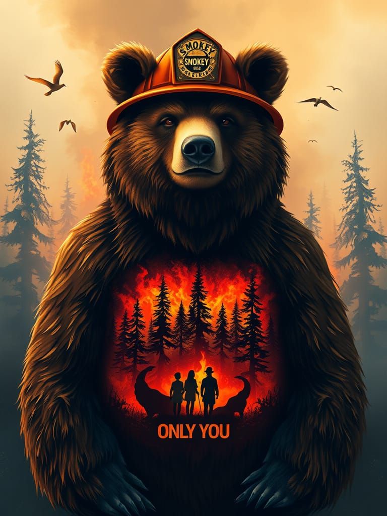 Smokey Bear: Wildfire Prevention Icon in Apocalyptic Scene