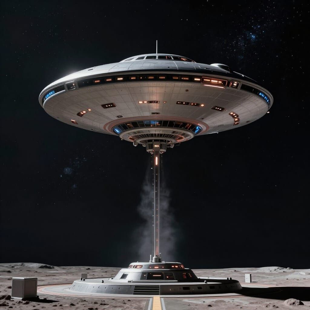 Futuristic UFO Aircraft Ascends Vertically to Space