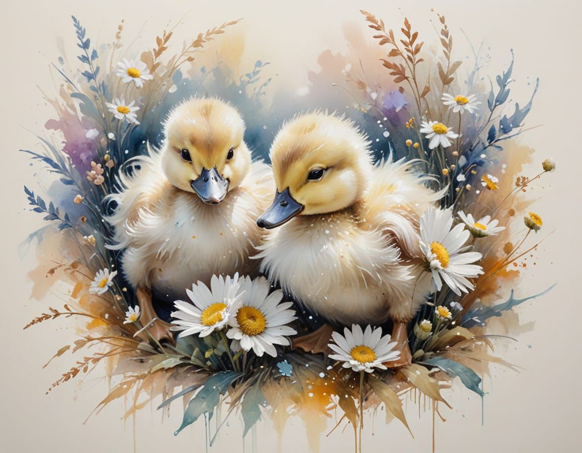 Ducklings in Daisies: Alcohol Ink Style