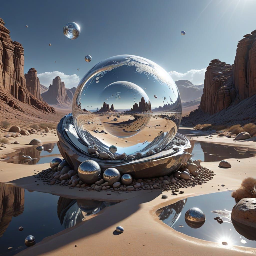 Spheres Dancing Around a Glimmering Moon in Cyberpunk Digita...