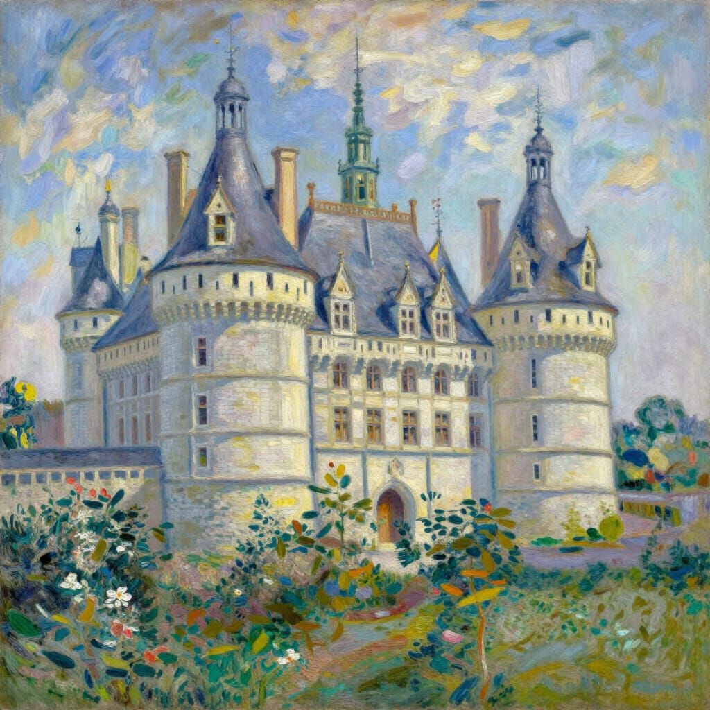 Medieval Castle in Impressionist Style with Vibrant Light