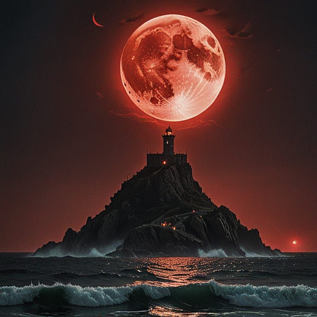Menacing Presence in Devil's Sea Under Blood Moon