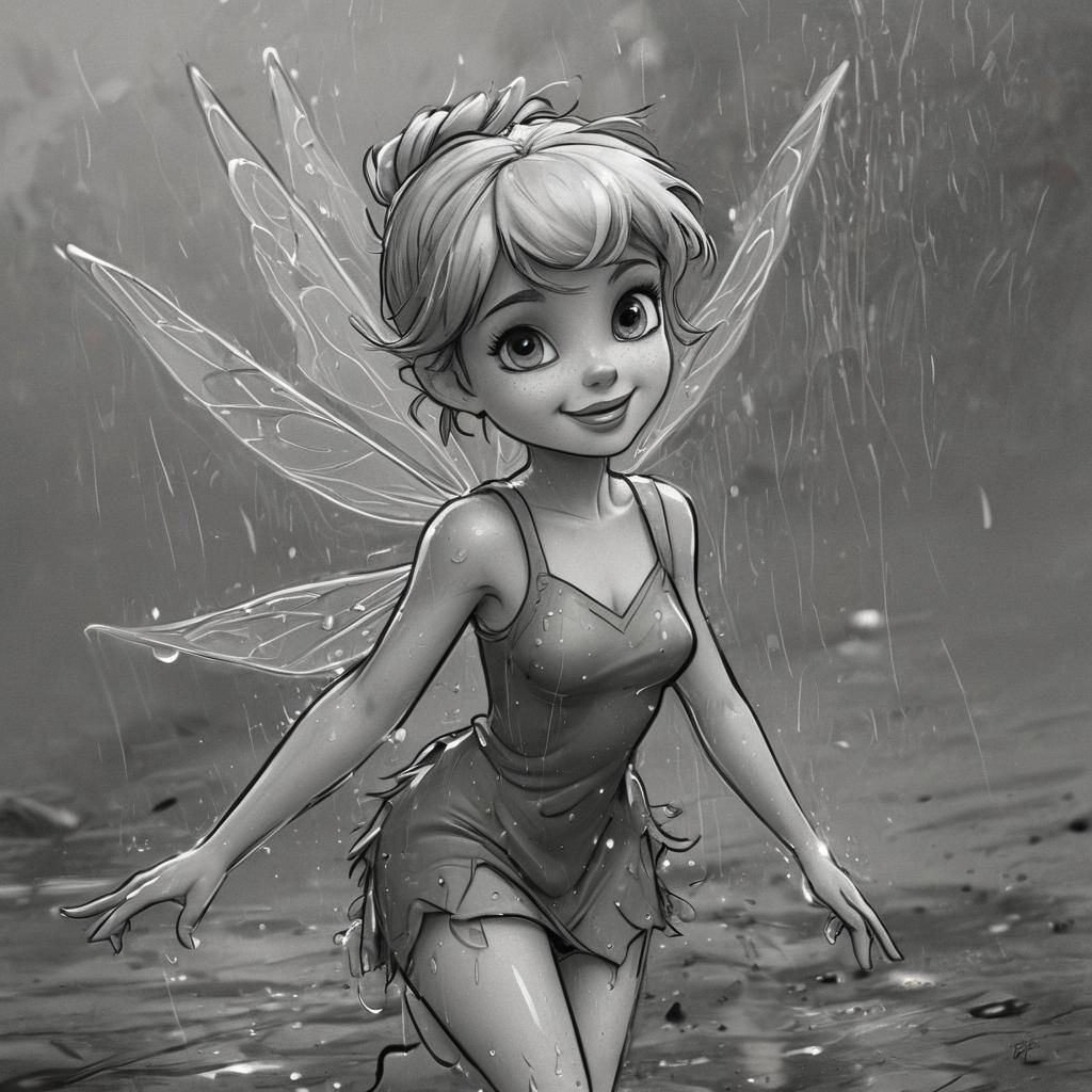 Tinkerbell on Rainy Day, 2D Cartoon Style