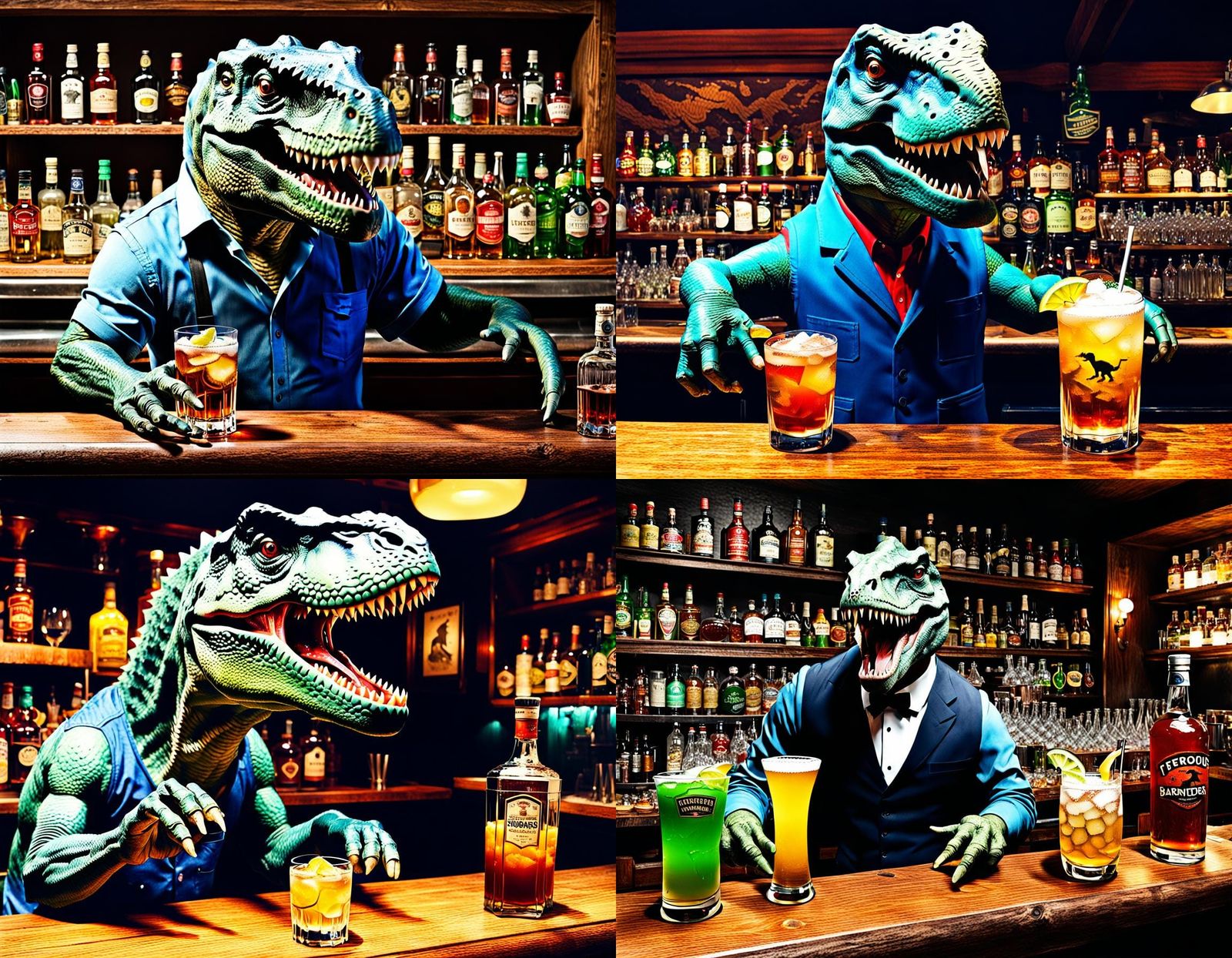 Ferocious Dinosaur Working as Bartender