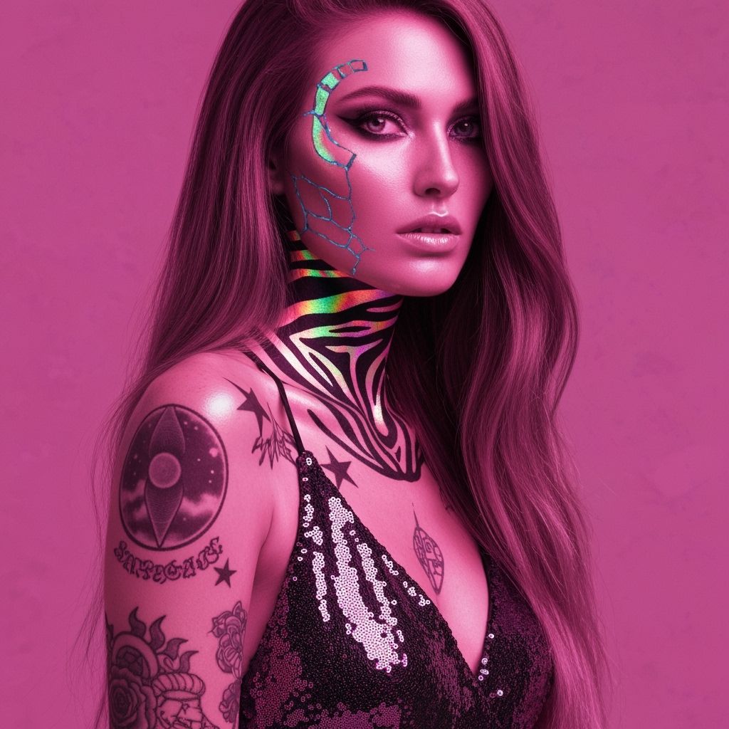 Iridescent Cyborg Fashion Model in Retro Futurism Style