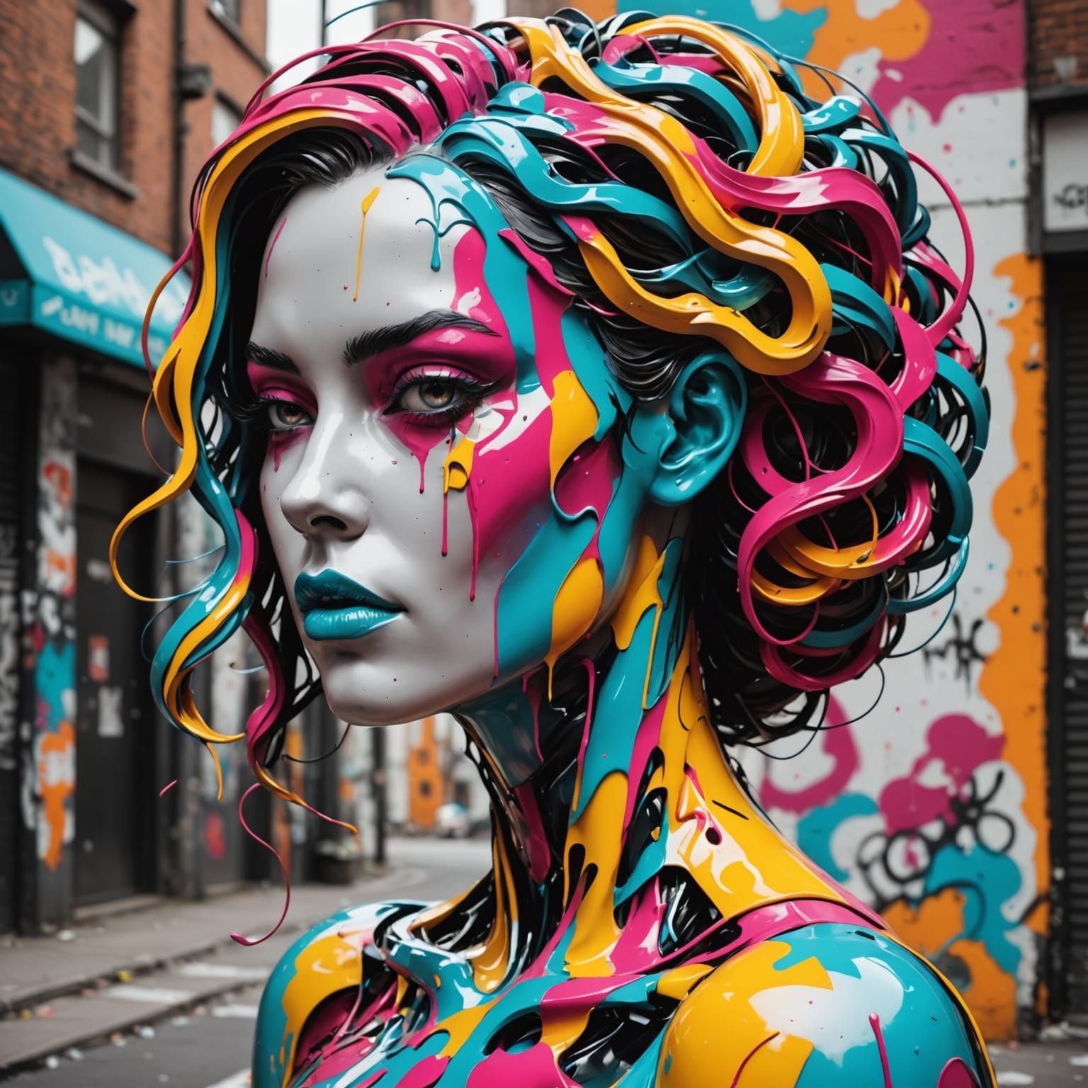 Surreal Feminine Sculpture in Street Art Style