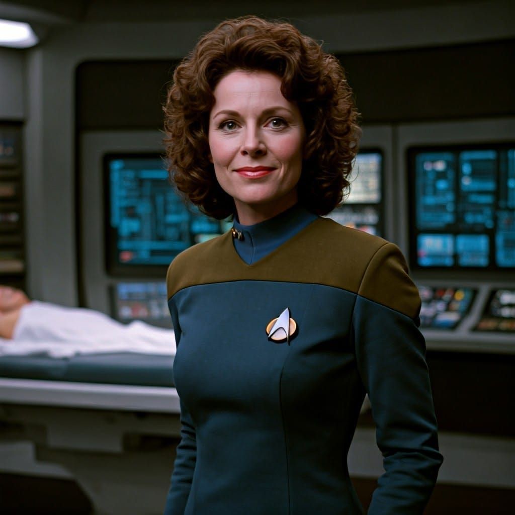 Beverly Crusher in Futuristic Star Trek Sickbay