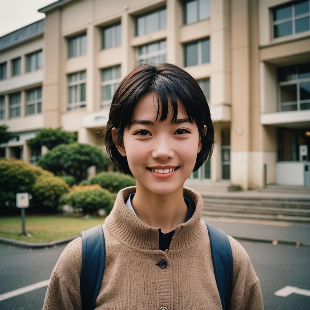 High School Girl Portrait in French New Wave Style