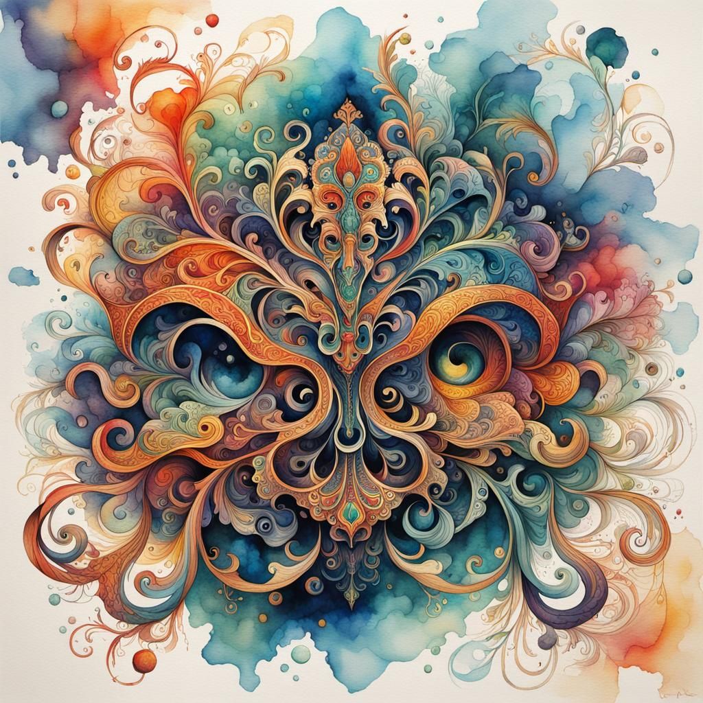 Escher-Inspired Evocative Watercolor and Ink Art